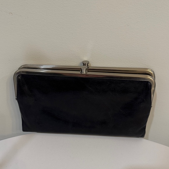 HOBO Handbags - Hobo Black Leather Clutch w/Pockets Galore & Silver Metal Clasps